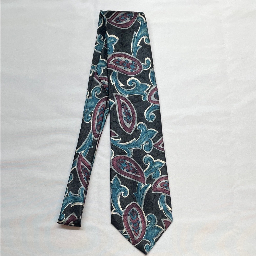 Terruzzi Paisley Tie Mens OS Black Teal Burgundy Excellent Italian Design‎